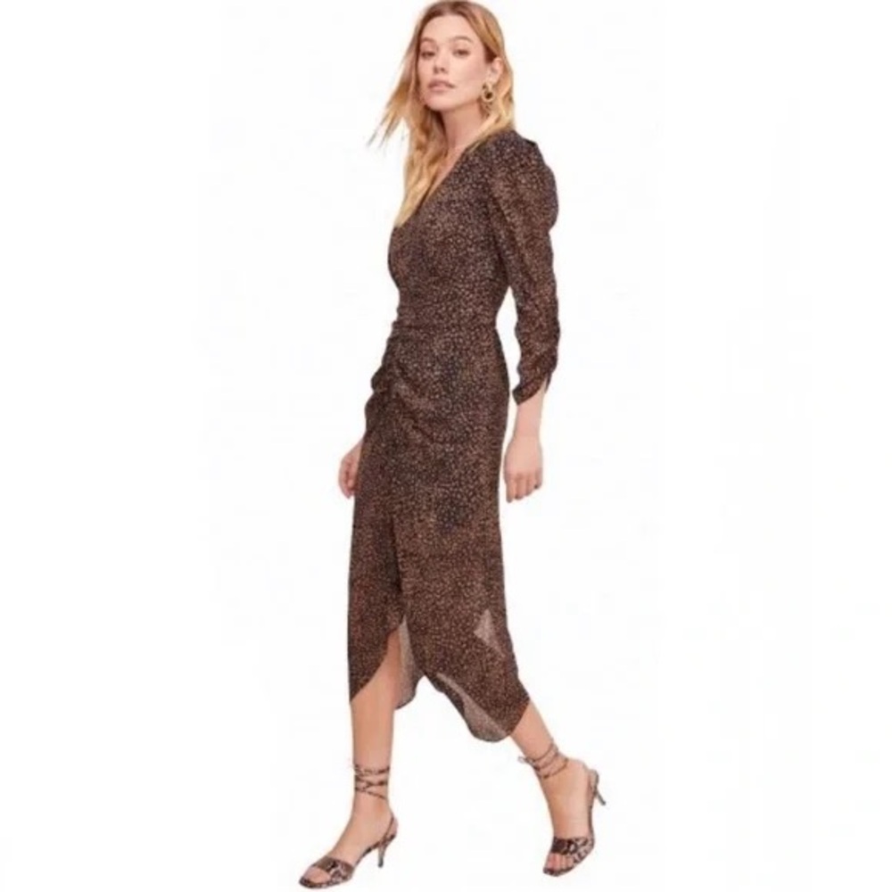 ASTR Ruched Front Animal Print Midi Dress Size XS